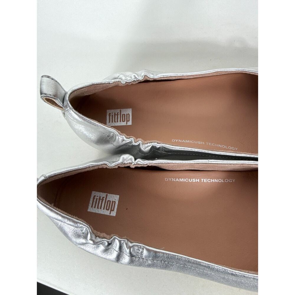 FitFlop Allegro Ballet Pumps Women's 7 Silver Metallic Leather Bow Classic - Picture 9 of 10
